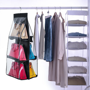 6 Pocket Hanging Handbag Purse Bag Tidy Organizer Storage Wardrobe Closet Hanger