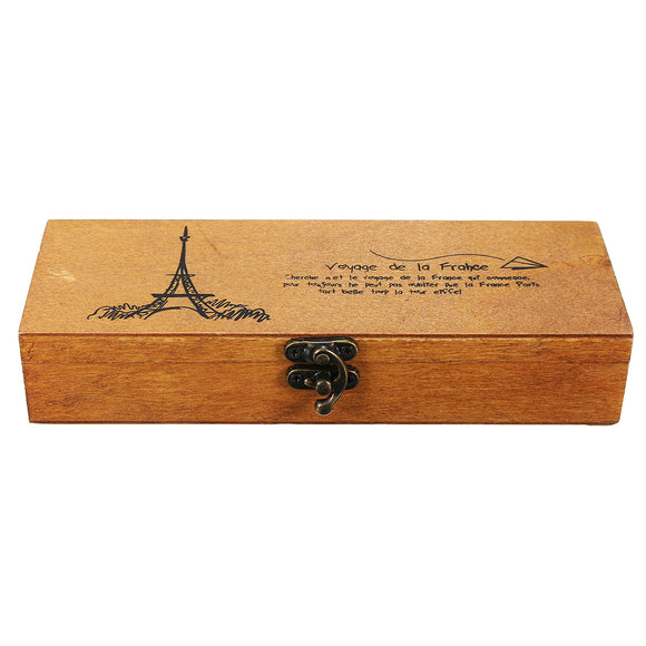 Retro Eiffel Tower Wood Wooden Pencil Pen Case Holder Stationery Storage Box