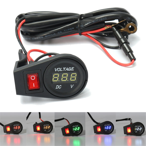 12V-24V LED Digital Display Voltmeter Voltage Gauge Motorcycle Bike On Off Switch