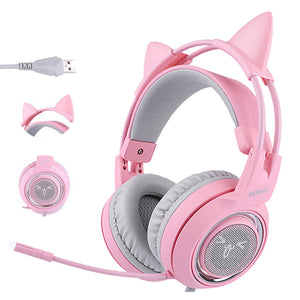 SOMIC G951 Pink Cat Headphones Virtual 7.1 Noise Cancelling Gaming Headphone Vibration LED USB Headset for Live PC