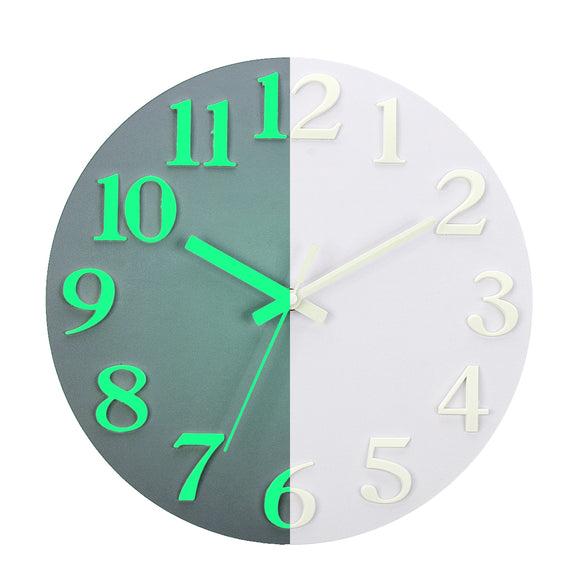 Wall Clock Glow In The Dark Silent Quartz White Living Room Bedroom Luminous