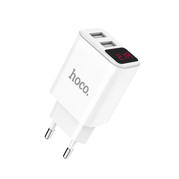 Hoco. 2.1A Dual USB Port LED Current Display Type C Micro USB Fast Charging EU plug Charger Adapter For iPhone X XS Max Xiaomi Mi8 Mi9 S10 S10+