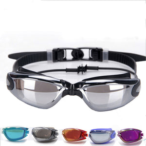 Summer Swimming Goggles with Ear Plugs Silicone Waterproof Anti Fog Anti-UV Plating Swim Glasses