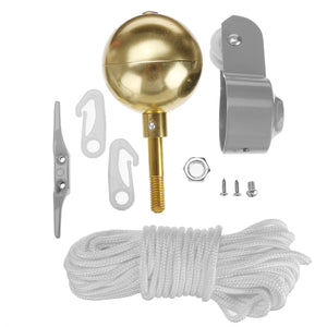 Flag Pole Parts Repair Tool Kits 2inch Diameter Truck Pulley Gold Ball Cleat Halyard Rope