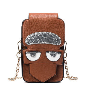 Women PU Leather Funny Devil Cute Phone Bag Shoulder Bag Crossbody Bag