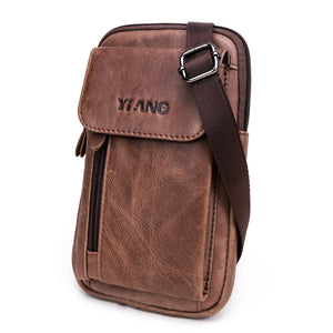 Men Genuine Leather Multifunction Crossbody Bag Belt Pouch with Shoulder Strap & Belt Loop