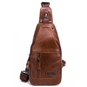 Men Genuine Leather Vintage Crossbody Bag Chest Bag Casual Business Travel Weekend Bag