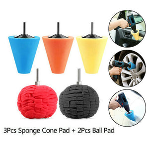 5pcs Burnishing Foam Sponge Polishing Cone Ball Buffing Pad Car Wheel Hub Cleaner Polishing Sponge Set