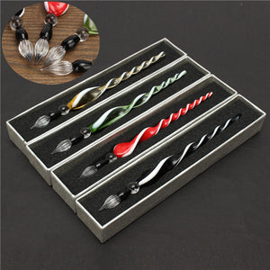 Vintage Handmade Glass Sign Pen Elegant Crystal Dip Gift Craft With Gift Box