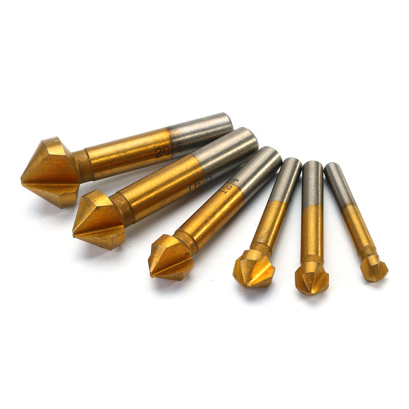 Drillpro 6pcs 3 Flute Titanium Chamfer 90 Degree Chamfering End Mill Cutter Countersink Drill Bit