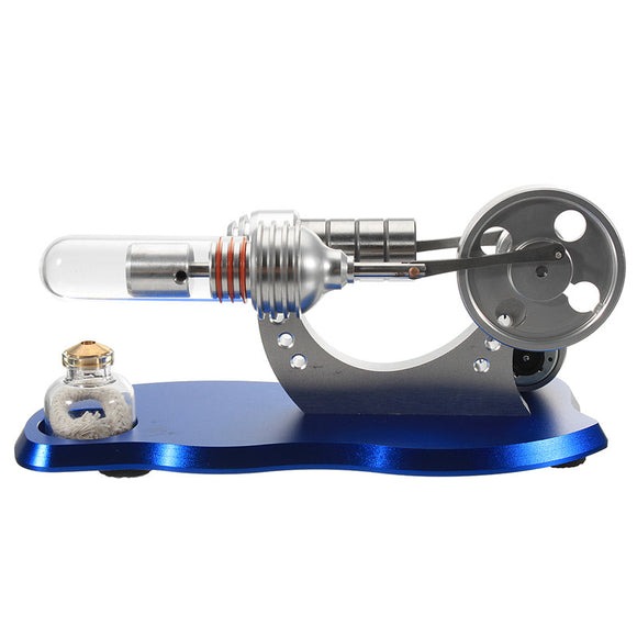 Blue Mini Hot Air Stirling Engine Motor Model Educational Toy Kit with LED Light