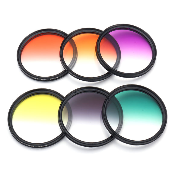 6Pcs/Set 58mm Graduated Color Filter Kit Camera Lens for Canon EOS 1100D 600D