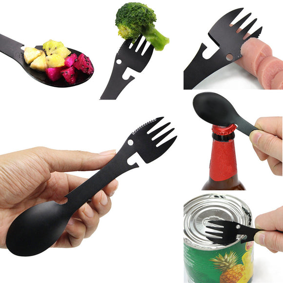 IPRee 5 In 1 Spoon Fork Bottle Can Opener Knife EDC Portable Multifunctional Camping Tableware