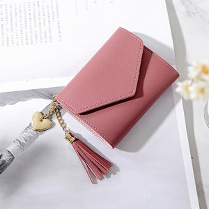 Women Faux Leather Tassel Mini Short 6 Card Slot Wallet