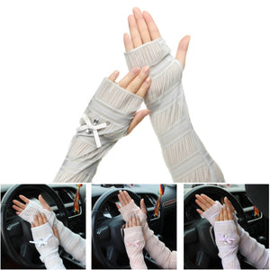 Summer Lady Lace Silk Gloves Printed Long Sleeves Anti-UV Sun Fingerless Arm Multicolor