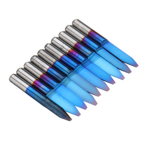 Drillpro 10pcs 0.1-1.5mm 30 Degree PCB Engraving Bit Blue Nano Coated Carbide CNC Flat Bottom Engraving Bit Router Tool