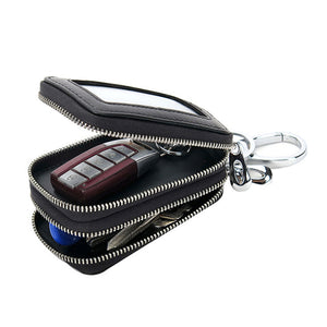 Multifunction Knitting Double Zipper Men Genuine Leather Car Key Holder