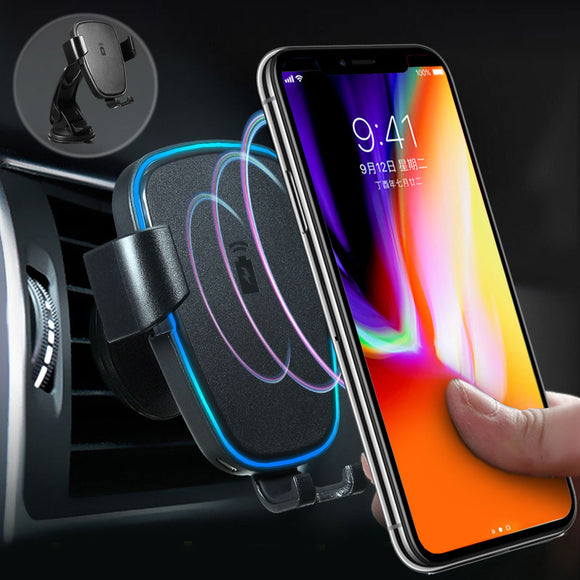 360 Degree 10W 9V Qi Gravity LED Fast Wireless Charger Air Vent Mount Holder for iPhone X Plus