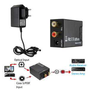 Digital Optical Coaxial Toslink Signal to Analog Audio Converter Adapter RCA L/R