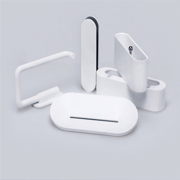 Happy Life 5Pcs Bathroom Wall Mount Organizer Set Toothbrush Soap Dish Mobile Phone Clip Paper Shelf Holder