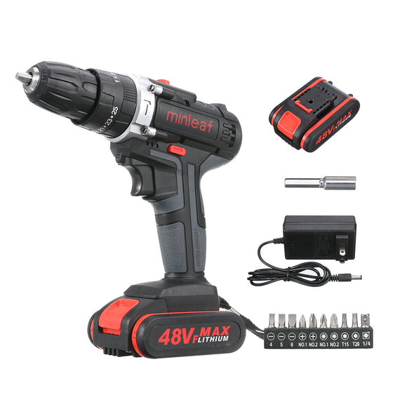 Minleaf ML-ED1 48VF Cordless Electric Impact Drill Rechargeable Drill Screwdriver W/ 1 or 2 Li-ion Battery