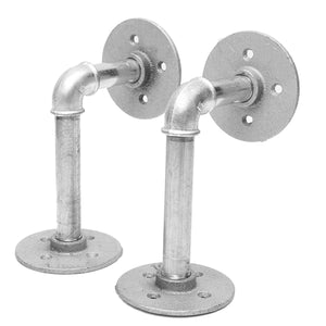 2Pcs Iron Pipe Shelf Brackets Silver Industrial Steel Holder Home Decor DIY