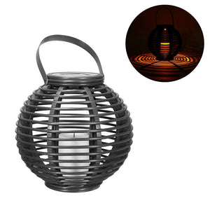 Solar Power Lamp Camping Light Waterproof Outdoor Garden Hanging Lamp Round Rattan Lantern