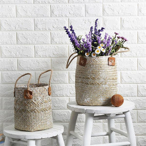 Straw Woven Flower Pot Portable Plant Storage Baskets Flower Vase Handmade Hanging Basket Home Decor