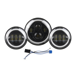 7 LED Projector Headlight + 4.5" Halo Ring Amber Turn Signal Headlamp Fit For Motorcycle Travel"