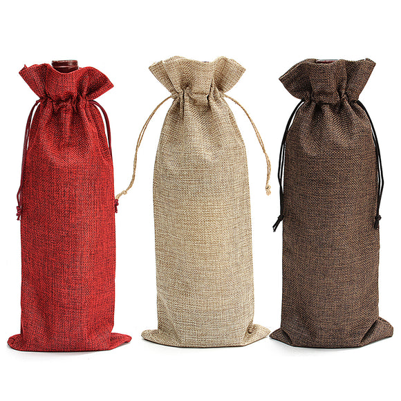 5PCS Natural Jute Burlap Vintage Wedding Favours Hessian Wine Bottle Bags Gift