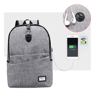 USB Charging Backpack Anti-Thief Laptop Travel Shoulder Bag with Headphone Plug for Macbook