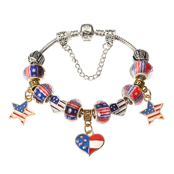 Star Moon Pendant American Flag Chain DIY Beaded Bracelet for Women Men