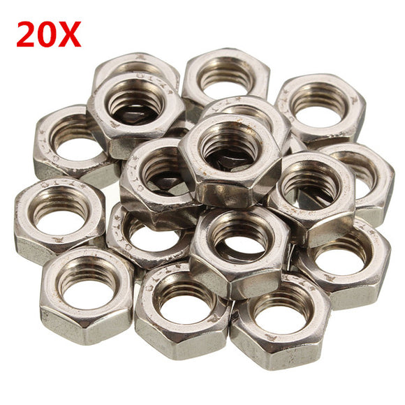 20Pcs M8 Stainless Steel Metric Coarse Pitch Screw Thread Hexagon Full Nuts