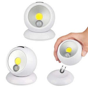 Battery Powered / USB Rechargeable 360 Degree Rotation COB PIR Motion Sensor Magnetic Night Light