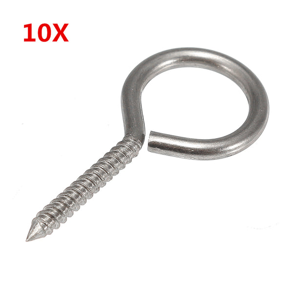 10Pcs M3 40mm 304 Stainless Steel Self Tapping Screw Eye Thread Eye Bolt Ring Hook