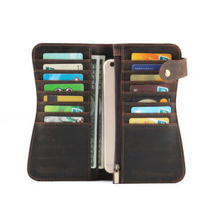 Ekphero Men Genuine Leather Vintage Long Wallet Card Holder