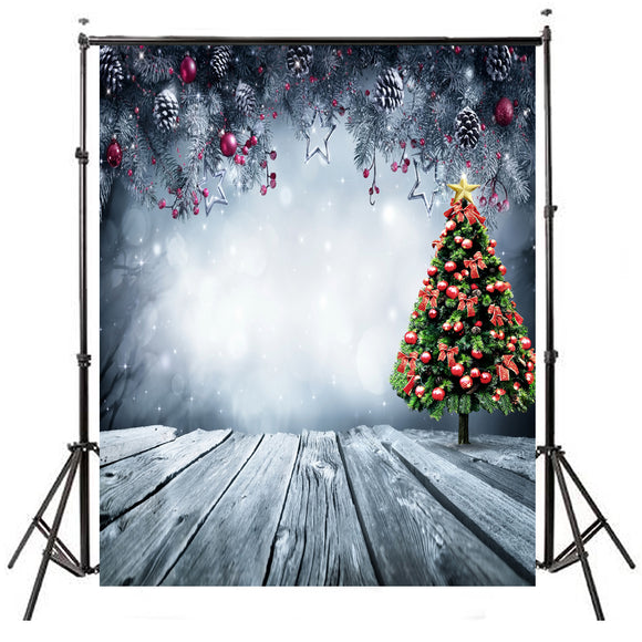 5x7FT Grey Christmas Trees Snowfield Wooden Board Photography Backdrop Studio Prop Background