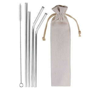 Stainless Steel Metal Drinking Straw Reusable Bar Cocktail Stirrer Eco Friendly Straws Set With Brush