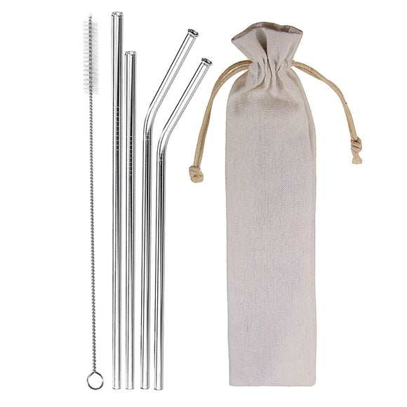 Stainless Steel Metal Drinking Straw Reusable Bar Cocktail Stirrer Eco Friendly Straws Set With Brush