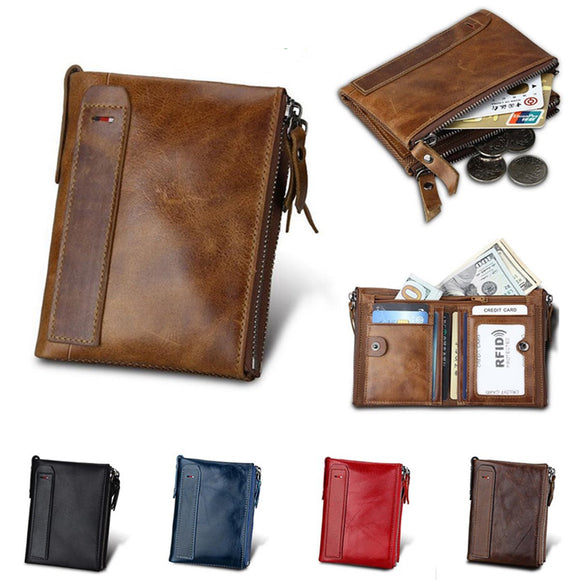 IPRee Men's Vintage RFID Blocking Wallet Genuine Leather ID Card Holder Coin Pocket Purse