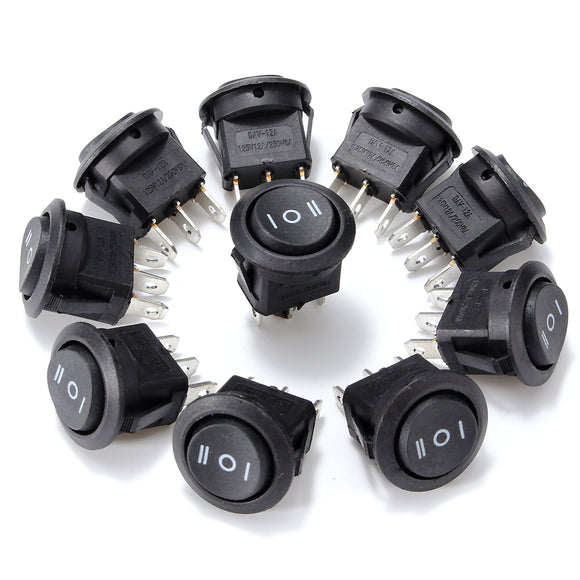 10PCS AC 6A/250V 10A/125V ON/OFF/ON SPDT Round Boat Rocker Switch 3 Position