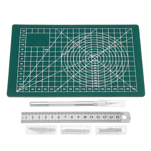 A5 Non Slip Cutting Mat with Stainless Metric Ruler and Blades Wood Carving Tool