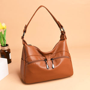 Women Soft Faux Leather Leisure Double Layer Crossbody Bag Solid Mummy Bag