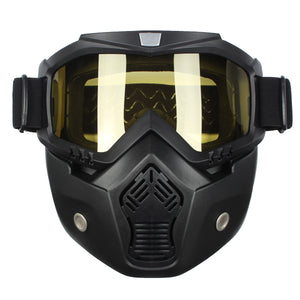 Detachable Modular Helmet Face Mask Shield Goggles Yellow Lens Motorcycle Bike