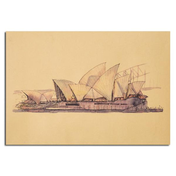 Sydney Opera House Sketch Poster Kraft Paper Wall Poster Sticker 21 inch X 14 inch