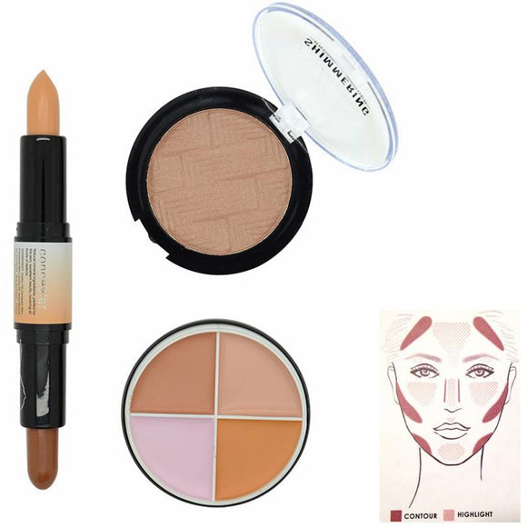 3 in 1 Contour Highlight Palette Double Head Stick Makeup Kit Concealer Highlighting Powder Comestic