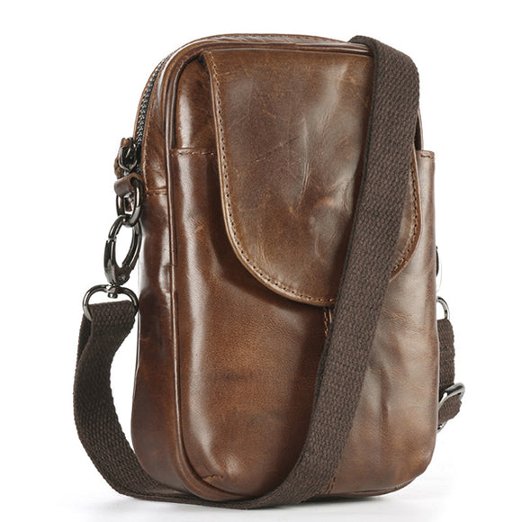 Men Genuine Leather Oil Wax Retro Fashion Casual Shoulder Crossbody Bag