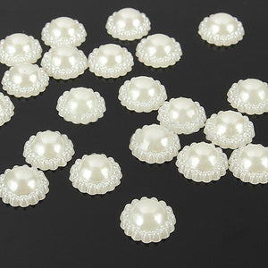 50Pcs 11mm Ivory Flat Back Half Round Pearl Flower Beads Craft Decoration