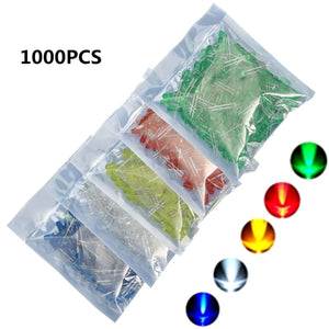 1000pcs 5mm LED Blue Green Yellow Red White Round LED Diode Mixed Color Kit