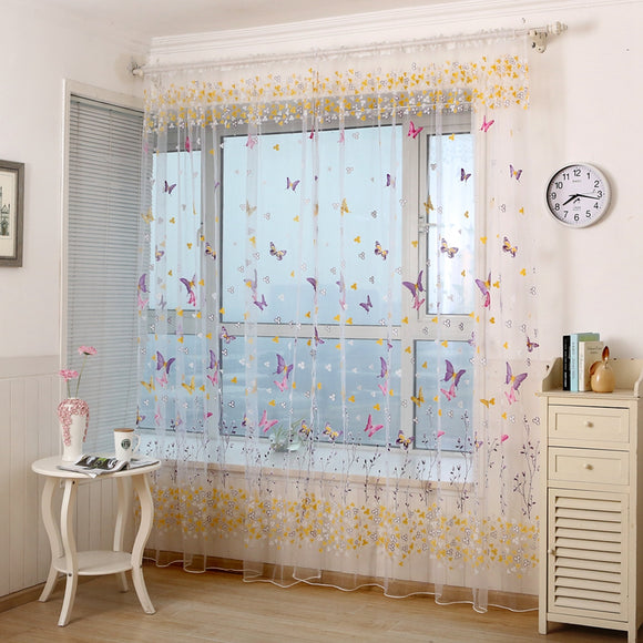 Honana WX-C6 Colorful Butterfly Flower Voile Curtain Panel Window Room Divider Sheer Curtain